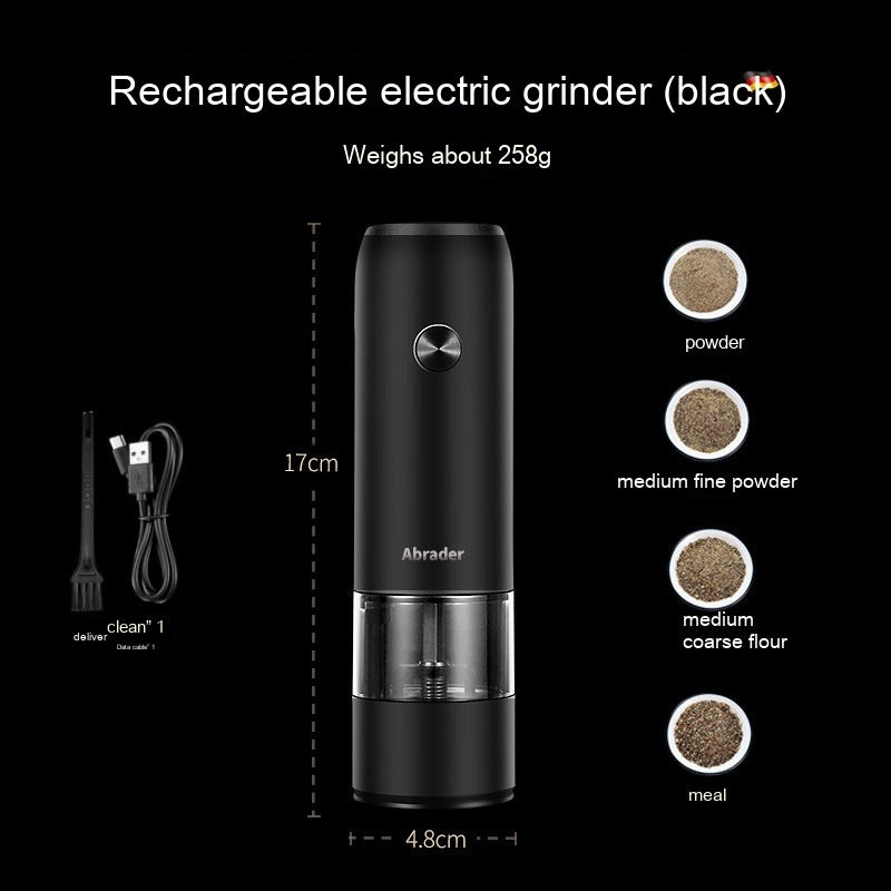 Ensemble de moulin à poivre et à sel électrique rechargeable, broyeur automatique à une main, sans batterie, avec lumière LED à grosseur réglable, rechargeable