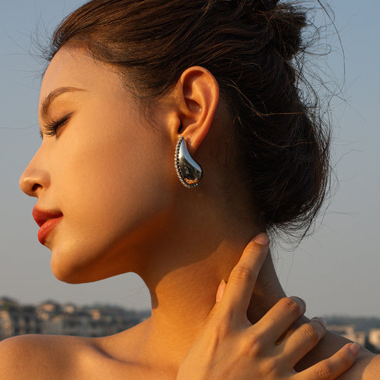 18K Gold Water Drop Titanium Steel Inlaid Zircon Earrings
