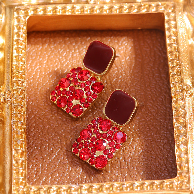 Boucles d'oreilles carrées à géométrie de couleur macarons à aiguilles en argent sterling