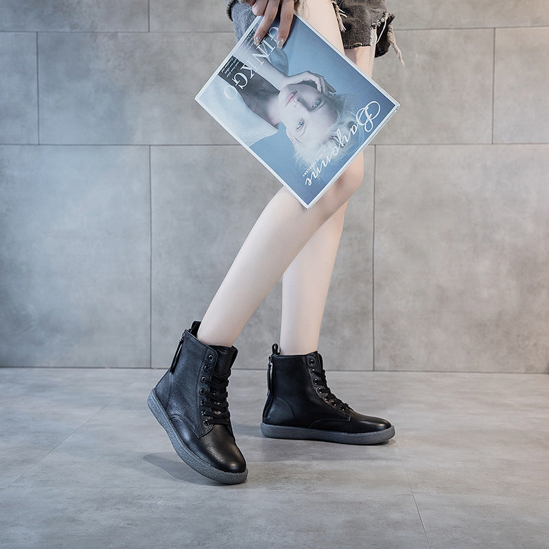 Bottes Martin en cuir souple à double fermeture éclair pour femmes