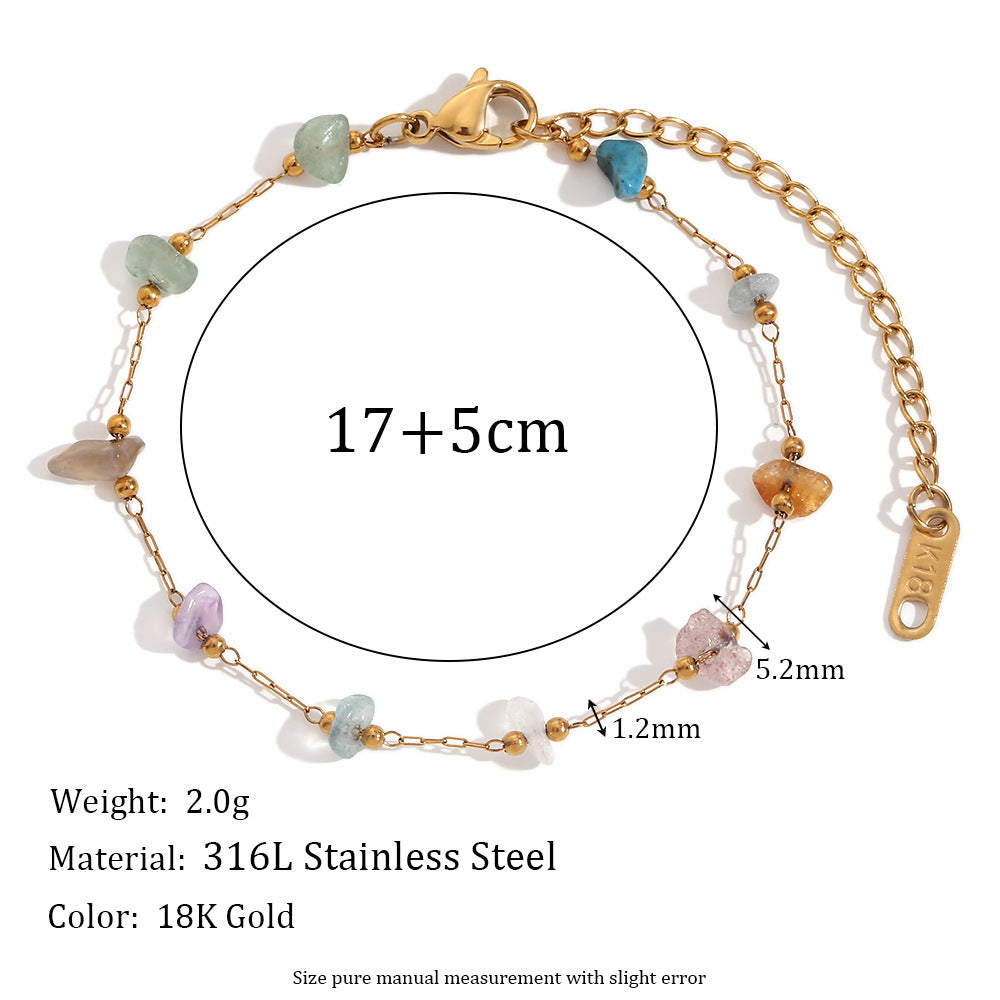 Fashion Special-interest Stainless Steel 18K Gold Plating Natural Gravel Bracelet Necklace
