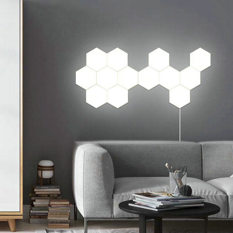 Compatible avec Apple, lumière LED modulaire en nid d'abeille contrôlée par téléphone intelligent sans fil, lumière quantique hexagonale, fonctionne avec le système Android IOS.