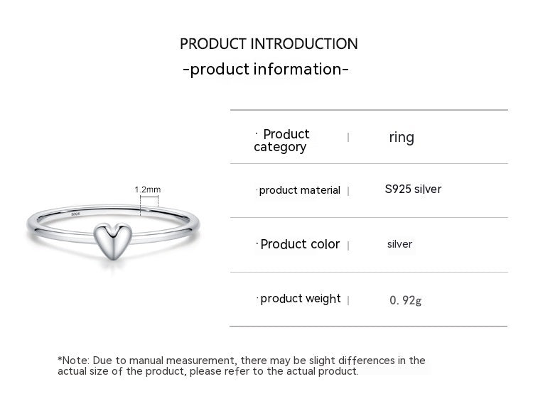 925 Sterling Silver Plain Simple Heart-shaped Ring For Women