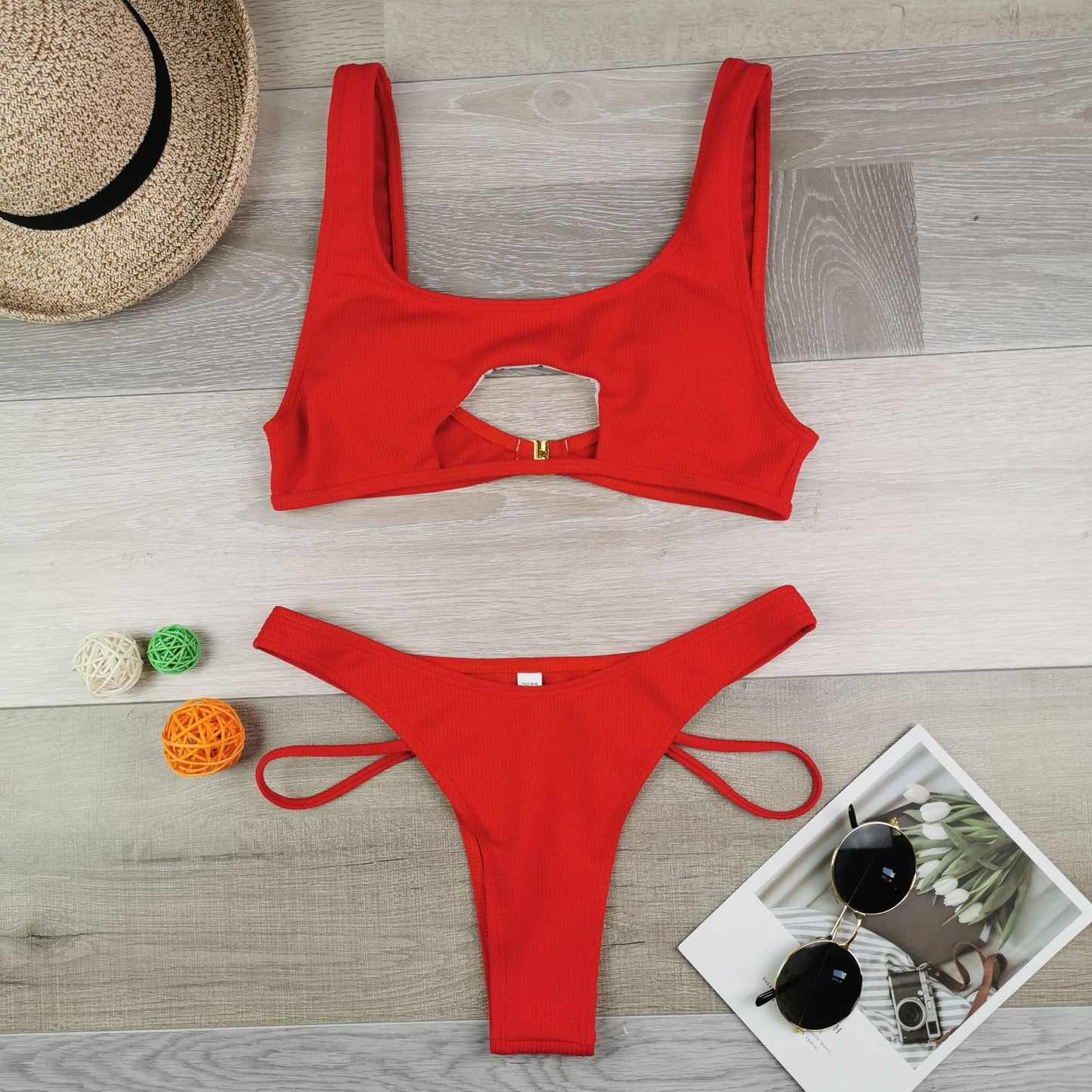Bikini femme couleur unie maillot de bain fendu creux serpent tissu maillots de bain