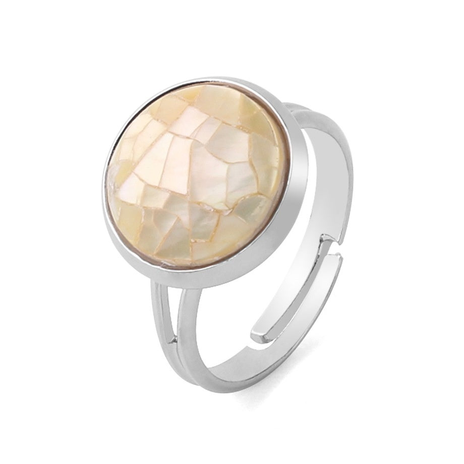 Women's Shell Ornament Convex Adjustable Stitching Circular Section Ring