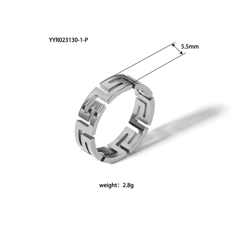 Stainless Steel Ring Great Wall Pattern Geometric Hollow Fashion All-match Titanium Steel Ring