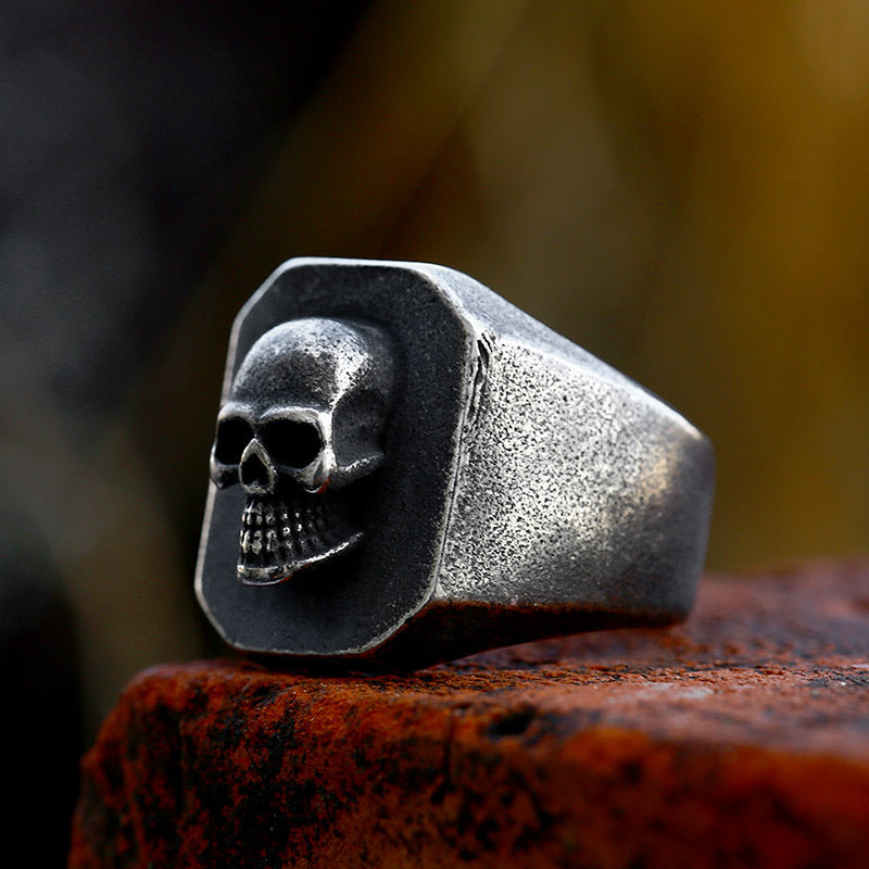 Bague en acier titane avec vieux crâne, Style Punk Vintage, en acier inoxydable