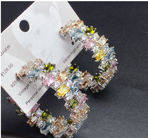 Boucles d'oreilles à tige en zircon, anneau d'oreille à aiguille en argent sterling plaqué cuivre