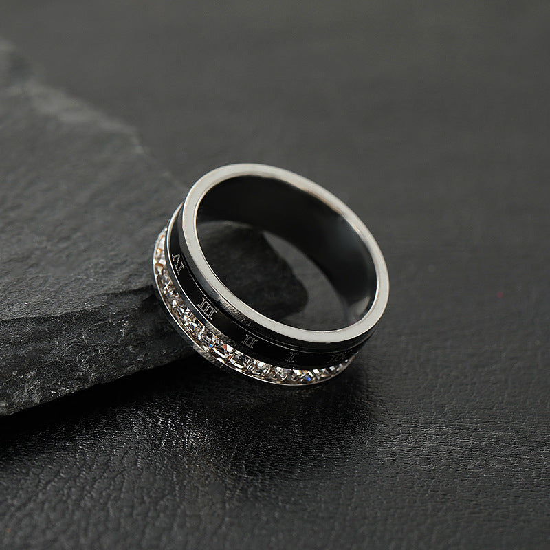 Bague étoilée avec diamants et chiffres romains rotatifs