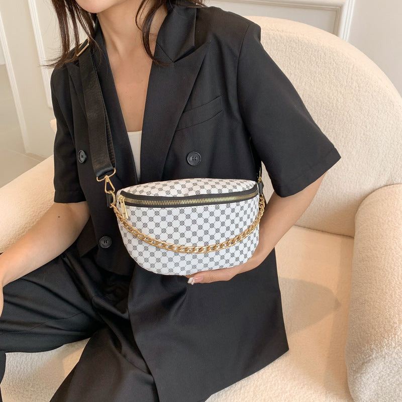 Bolso bandolera de hombro con cadena de metal estampado a cuadros para mujer