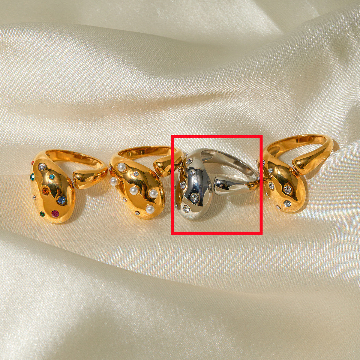 18K Gold Stainless Steel Inlaid Color Diamond Ring