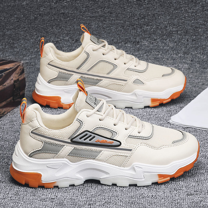 Baskets à lacets noires et blanches pour hommes, chaussures d'extérieur en maille respirantes, légères, de course, de sport