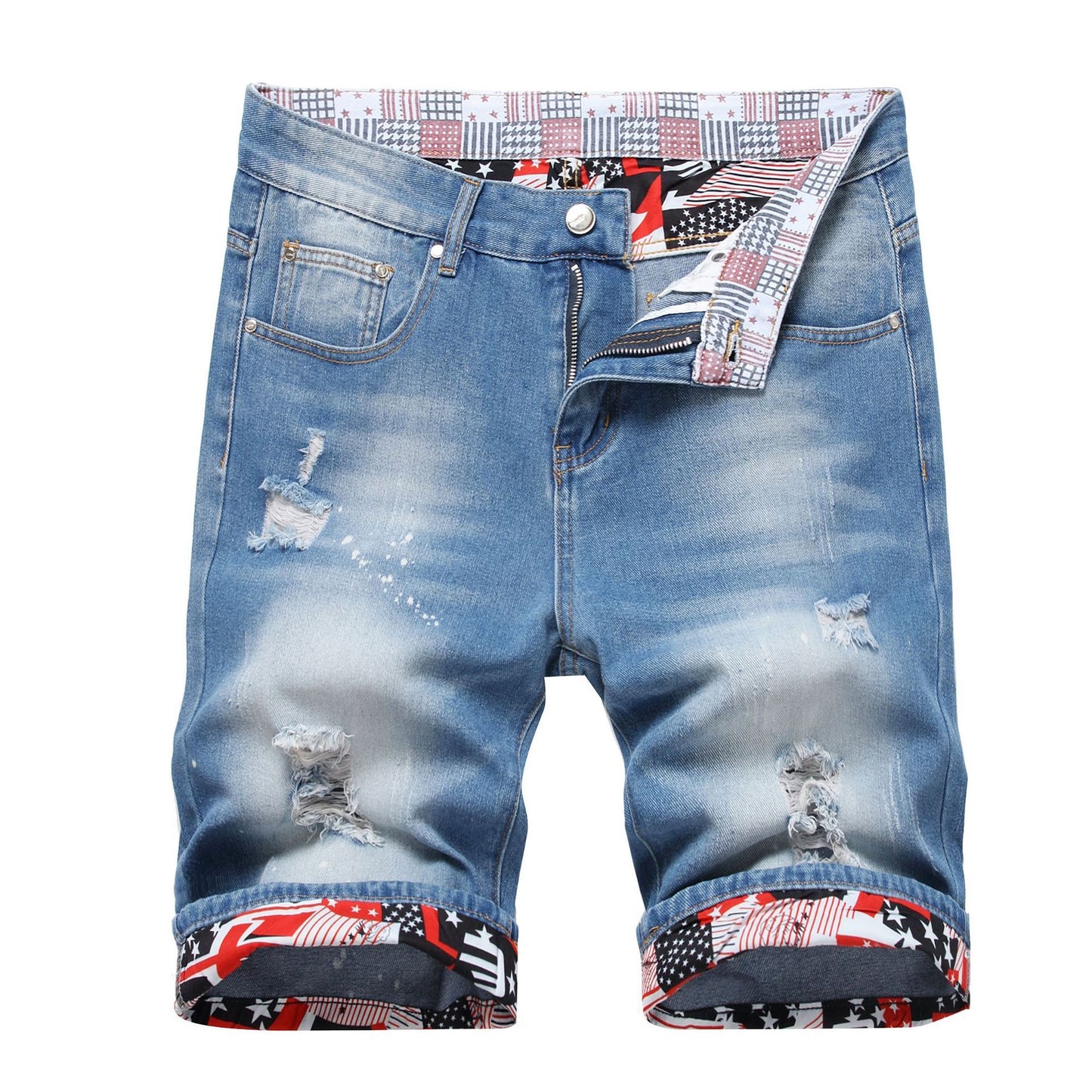 Thin Straight Ripped Mid-waist Shorts