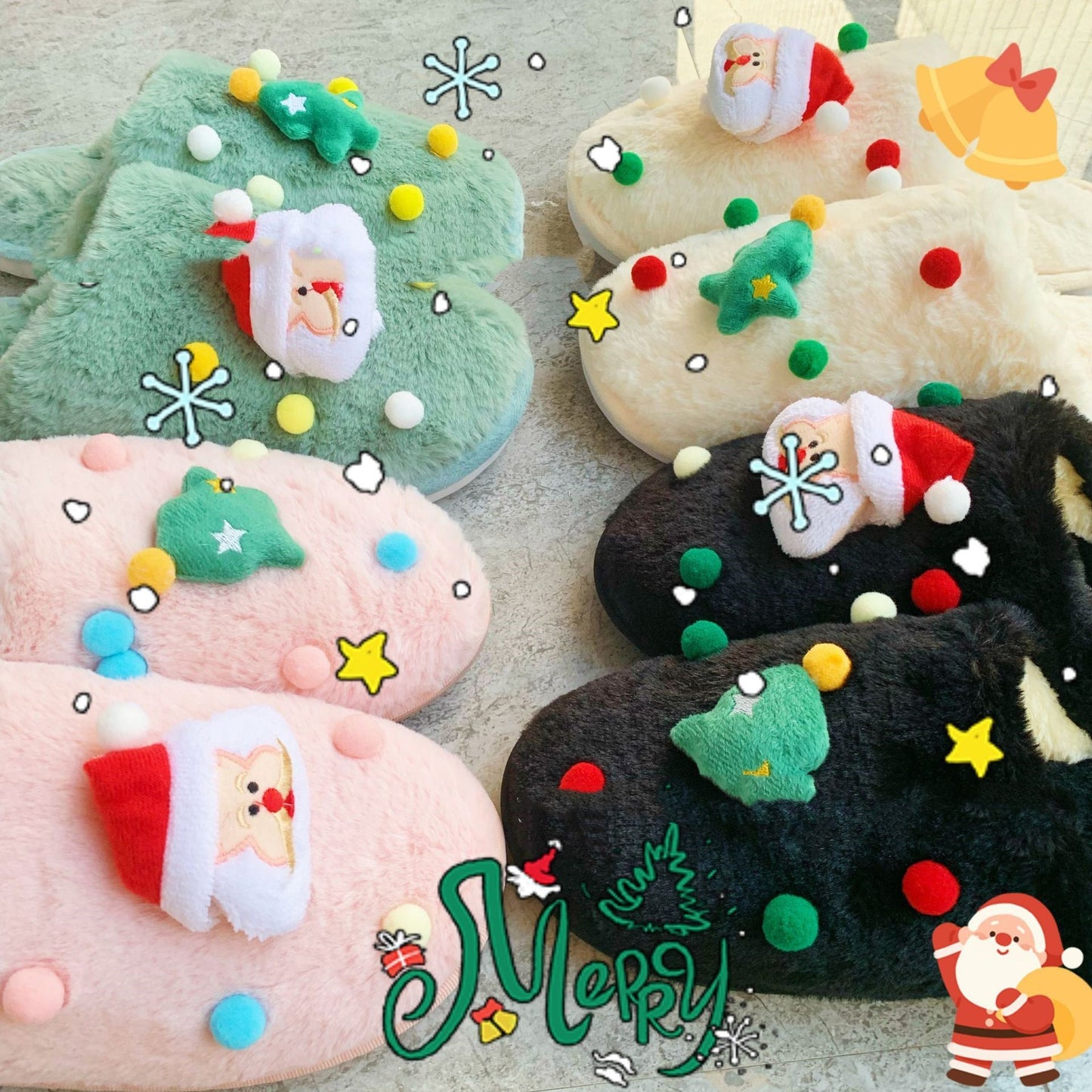 Pantoufles de Noël, sac à pantoufles chaudes, salopette plate