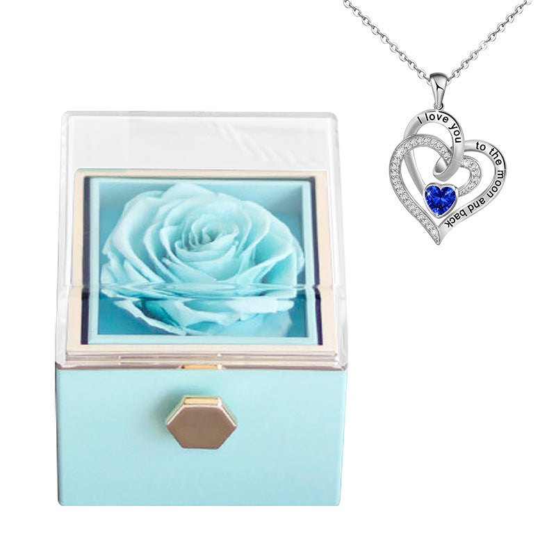 Rotatable Preserved Fresh Flower Necklace And Rose Box Suit