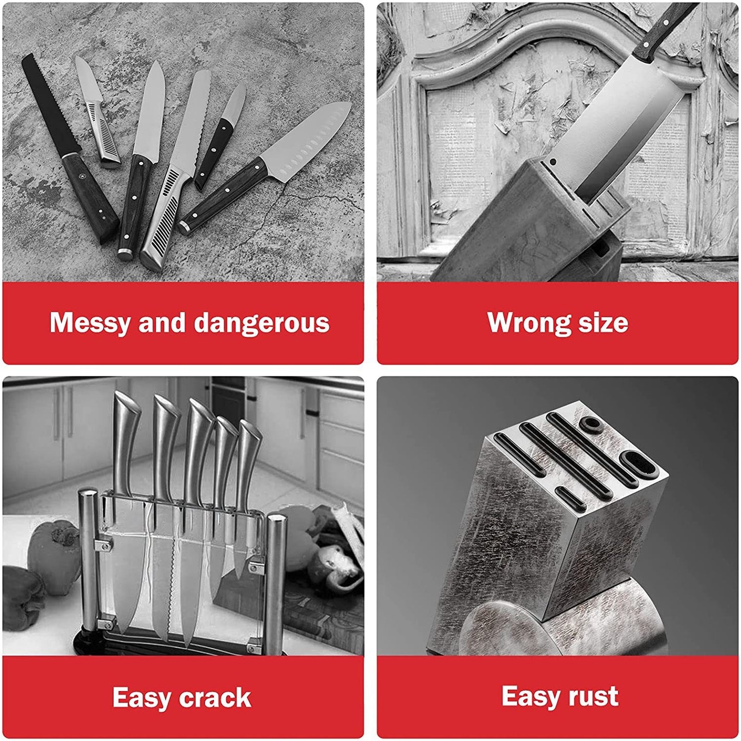 Support de bloc de couteaux, bloc de couteaux universel sans couteaux, design ondulé unique à double couche, support de couteau rond noir pour la cuisine, rangement de couteaux peu encombrant avec fente pour ciseaux, plate-forme Amazon interdite