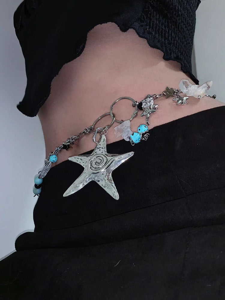 Chaîne de taille pendentif en pierre de cristal naturel étoile de mer