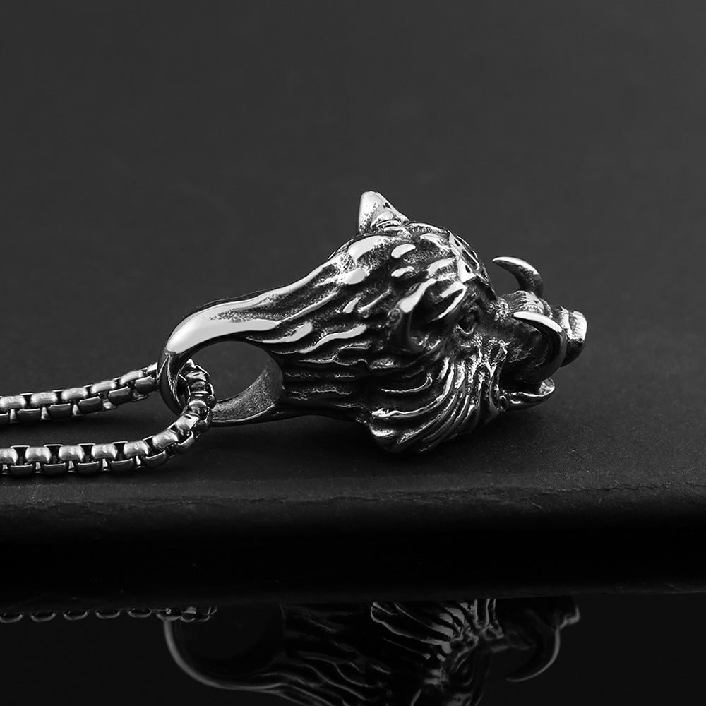 Collar de jabalí de acero inoxidable vintage de acero titanio para hombre con adorno de moda
