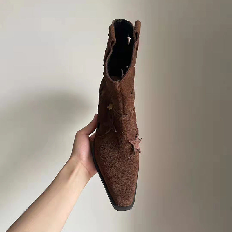 Bottes Dr Martens en denim à bout carré et talon épais pour femmes occidentales