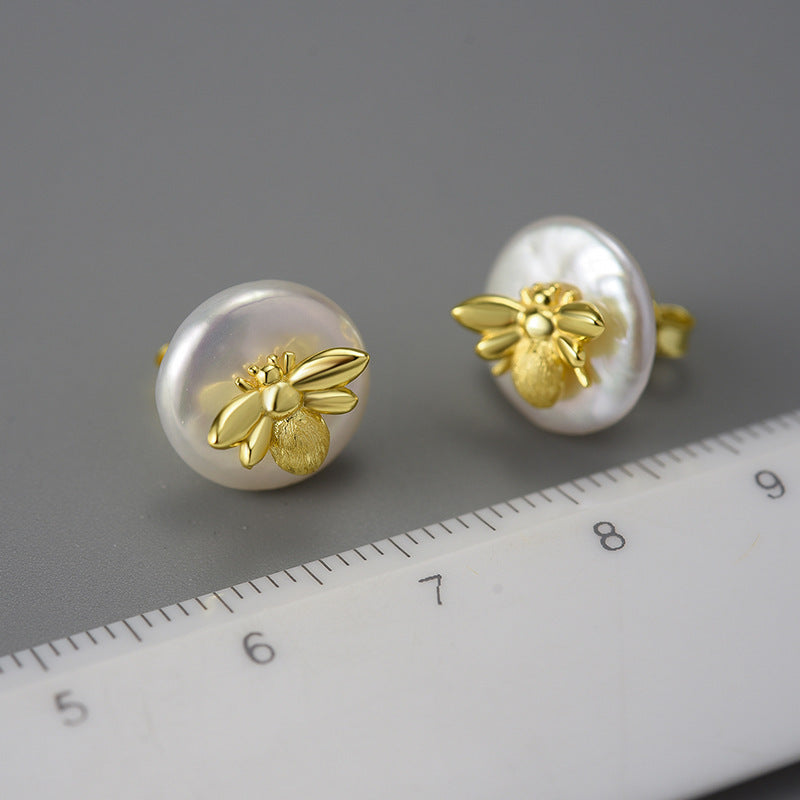 S925 Silver Pearl Bee Women's Earrings