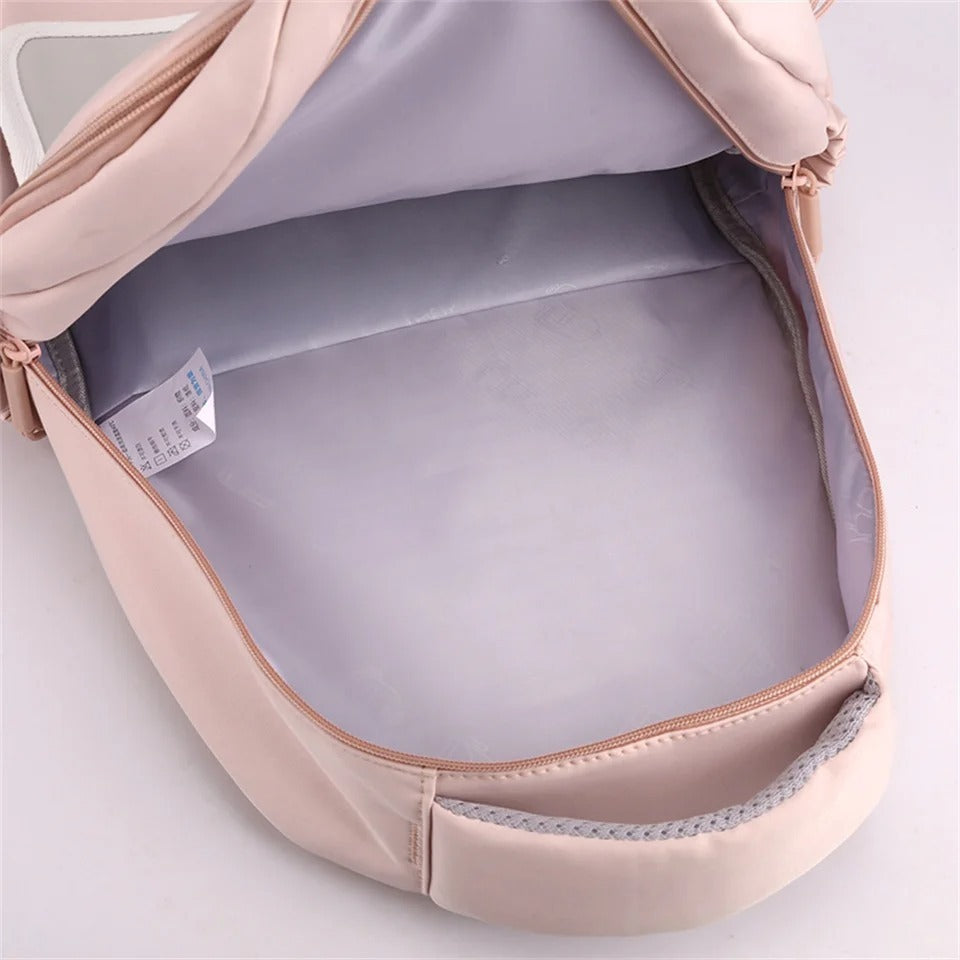 Mochila con letras lindas Mochila con retazos en contraste de color para mujer