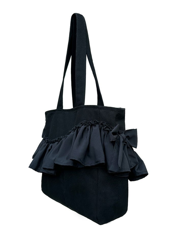Bolso de compras de encaje con lazo de color liso