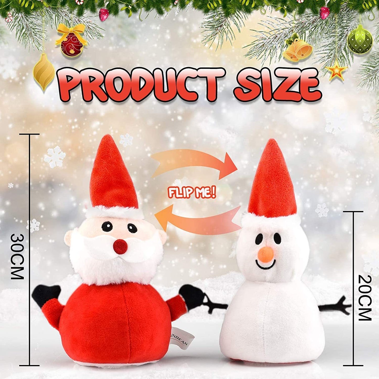Père Noël en peluche bonhomme de neige en peluche réversible Noël Père Noël double face en peluche douce poupée cadeau d'anniversaire de nouvel an pour enfants Plateforme Amazon interdite
