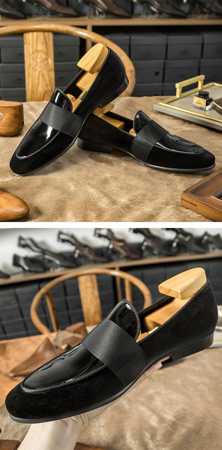 Mocassins coréens en cuir verni velours, chaussures rondes décontractées en cuir