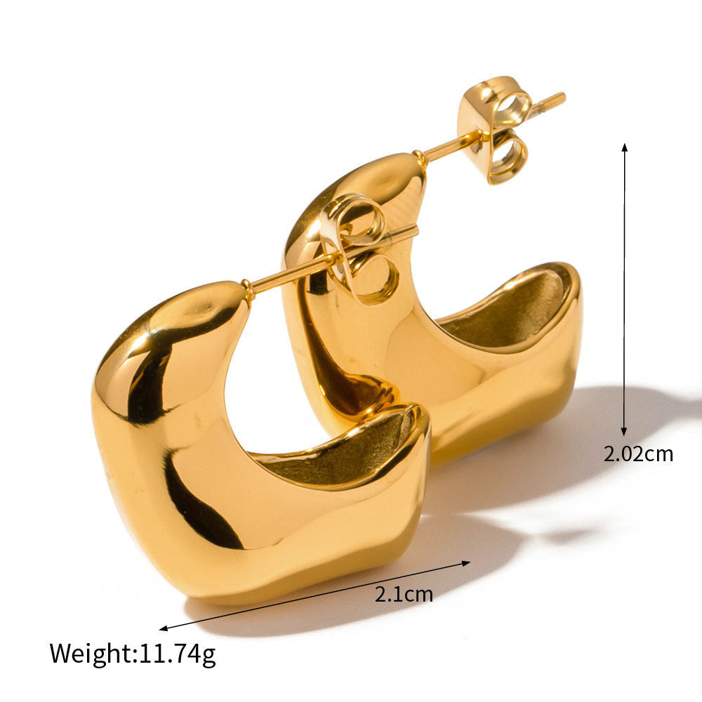 Boucles d'oreilles en métal géométrique poli en forme de C