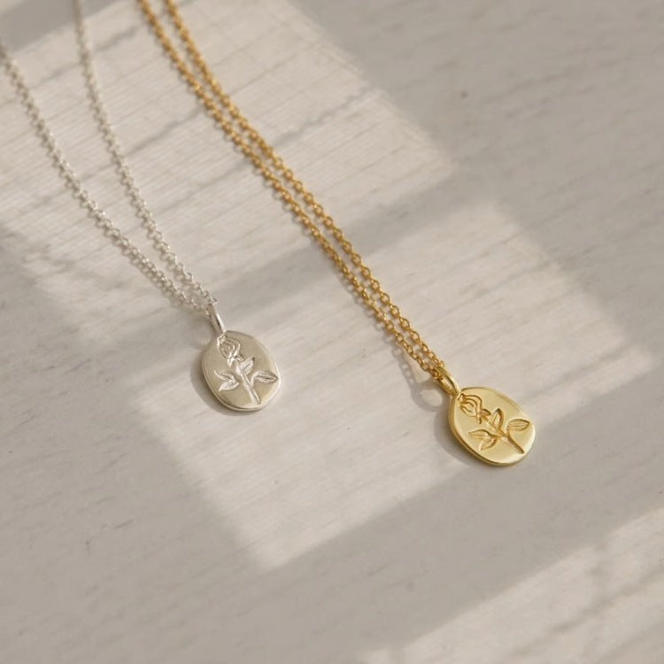 S925 Sterling Silver Embossed Little Prince Oval And Rose Flower O-shaped Chain