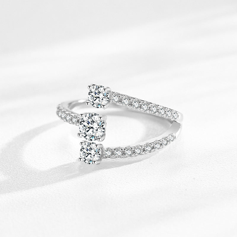 S925 Silver Geometric Design Artificial Diamond Ring Female European And American