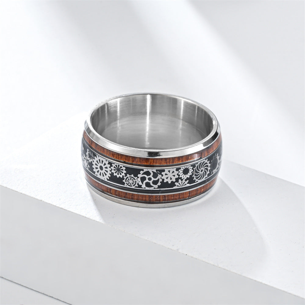 Fashion Special-interest 10MM Three-line Wood Grain Ring