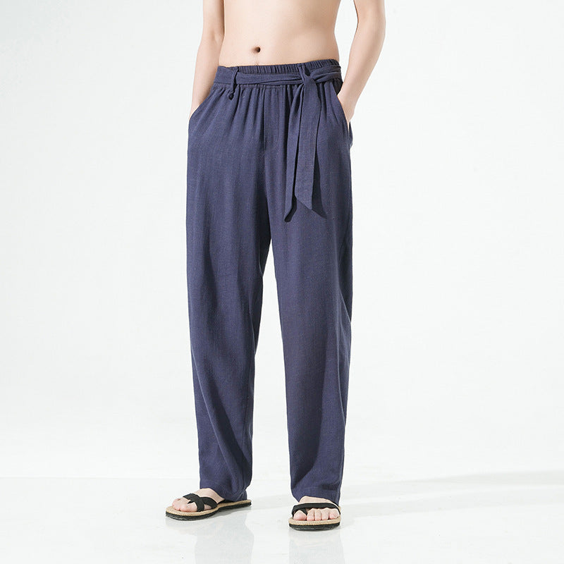 Chinese Style Summer Men's Vintage Belt Casual Pants