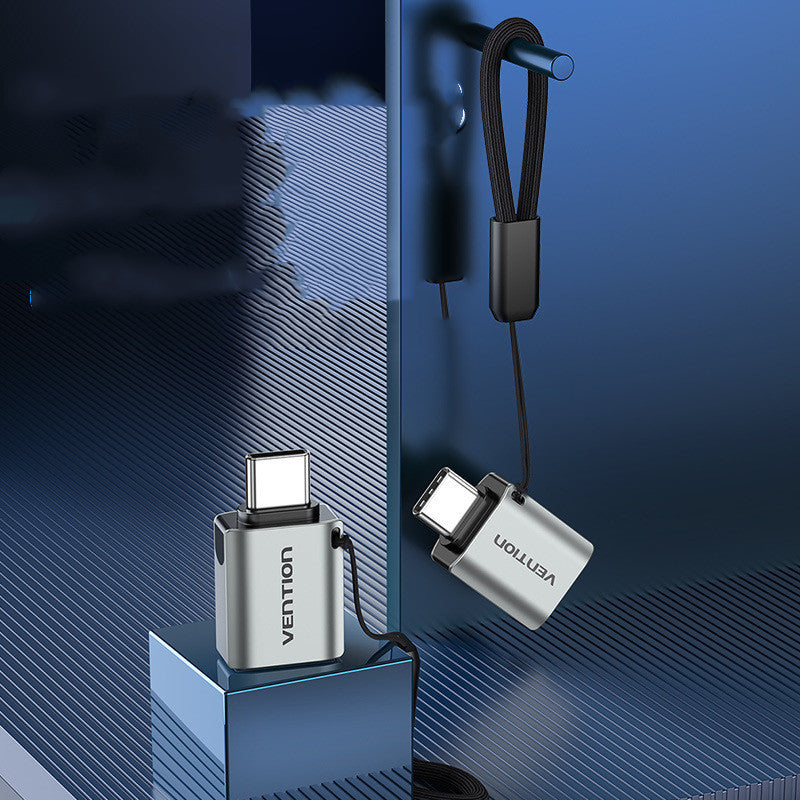 USB 3.0C mâle à un adaptateur femelle OTG en alliage d'aluminium gris avec lanière