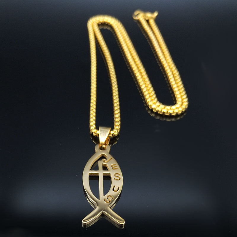Collier pendentif simple en arête de poisson en acier inoxydable