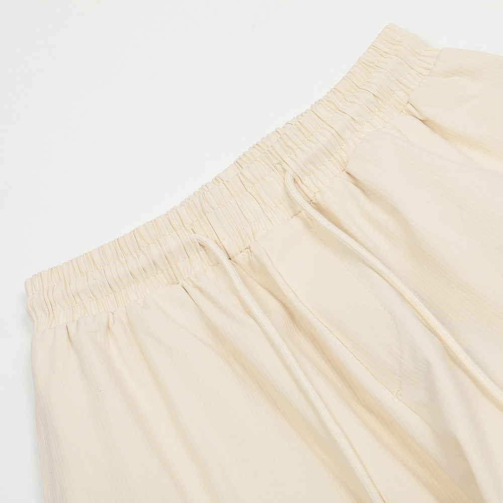 Loose Design Pleated Solid Color Multi-pocket Ankle Banded Pants