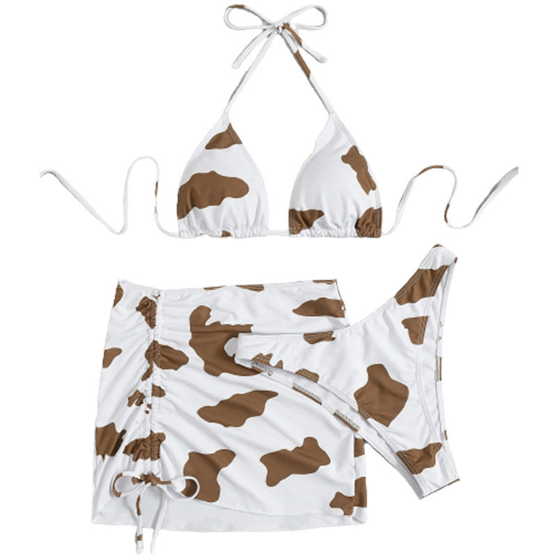 Maillot de bain trois pièces imprimé vache pour femme