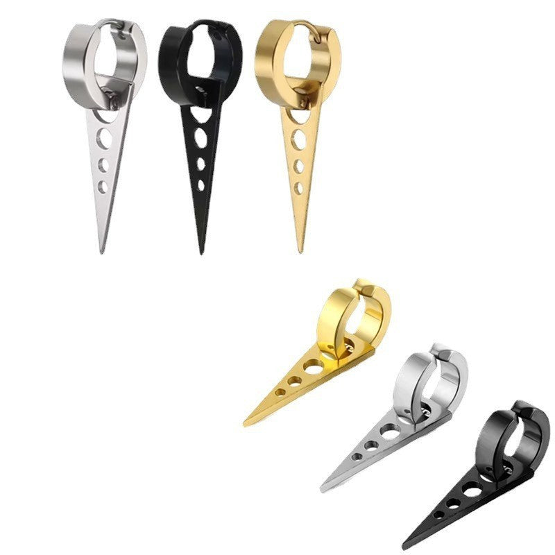 Boucles d'oreilles à pampilles en acier titane, Punk Hip Hop Triangle, Clip d'oreille Non perçant
