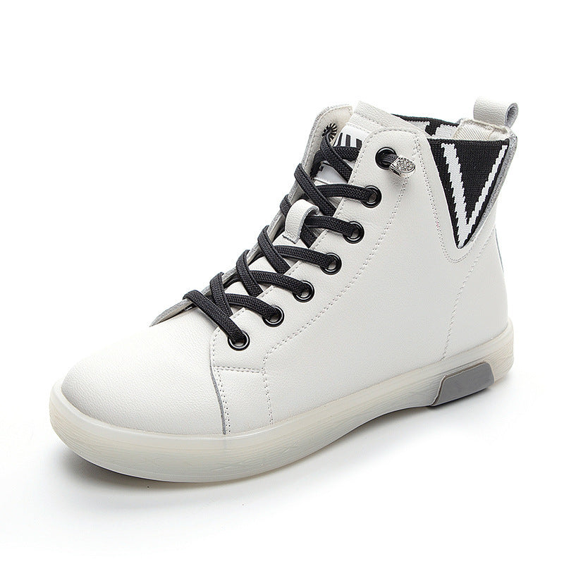 Bottes courtes pour femmes doublées de polaire chaussures blanches fond souple décontracté plat