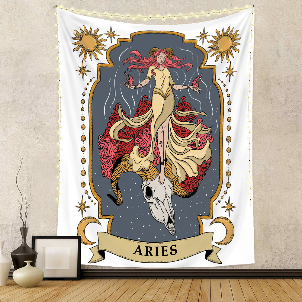 Tapisserie à douze constellations, tapisserie de crâne, tapisserie de Tarot