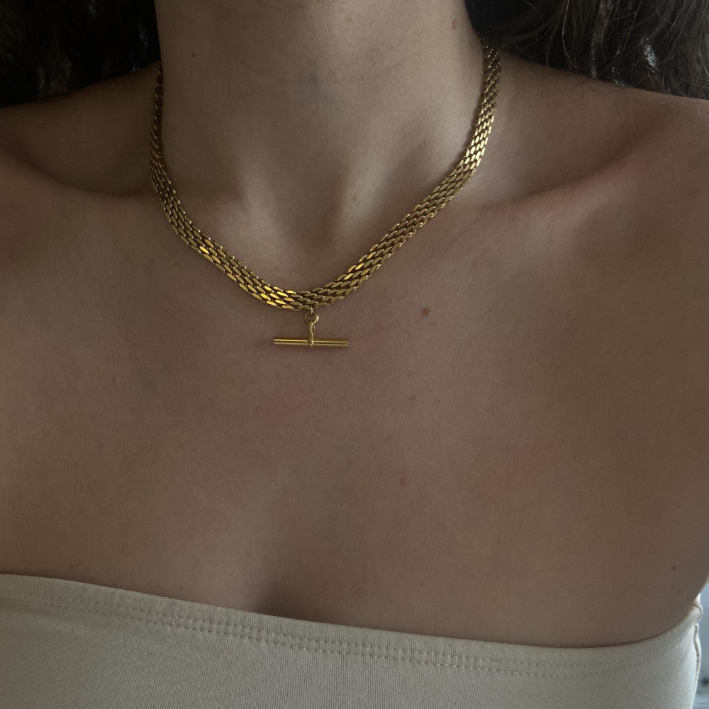 Fashion Simple Style T-shaped Pendant Titanium Steel 18K Gold Plating Basic Chain Necklace