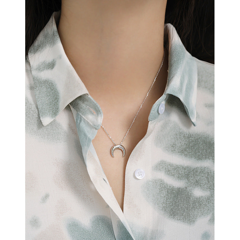 Collier en argent Sterling 925 de Style coréen, collier de lune Simple et assorti avec tout