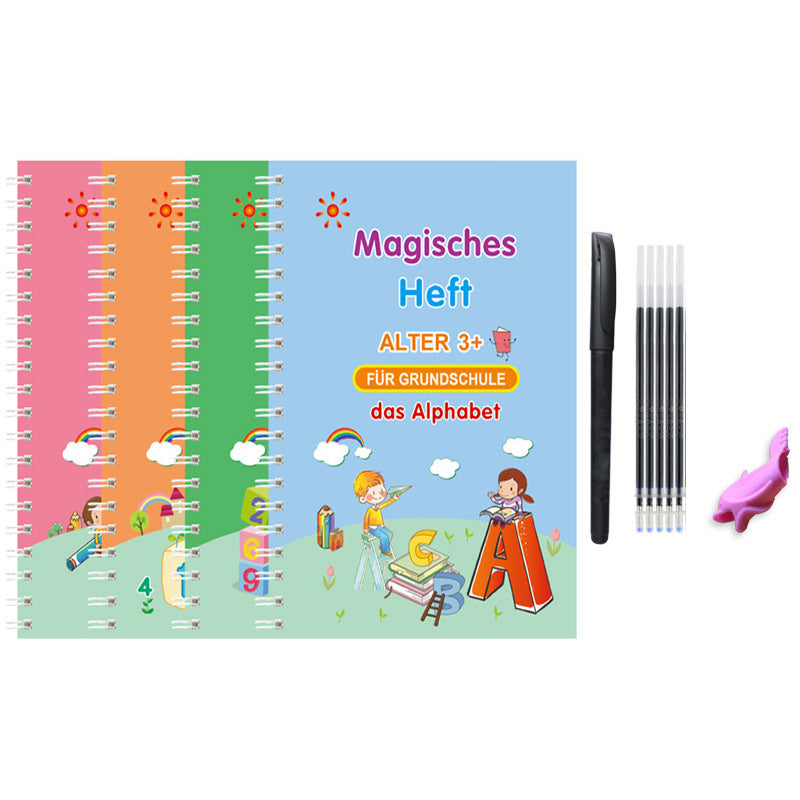 Planche de pratique de calligraphie anglaise Groove pour enfants, peinture française et allemande, autocollants magiques anglais, stylo de contrôle de copie, livre d'entraînement