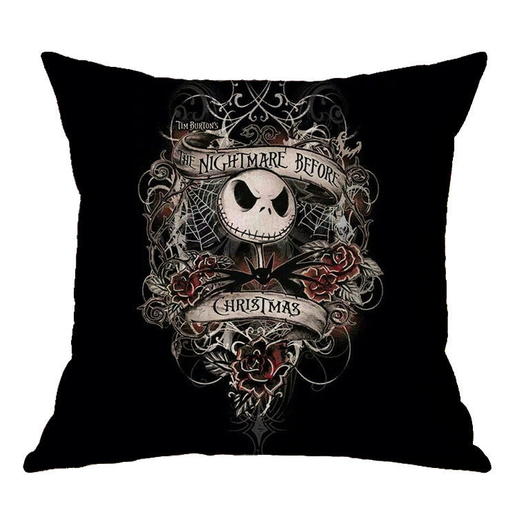 Funda de almohada de Halloween con calavera de lino