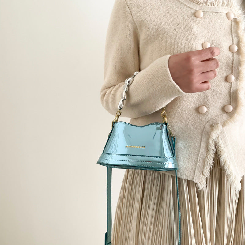 Women's Fashion All-match High Sense Pearl Chain Shoulder Cross Body Bucket Bag