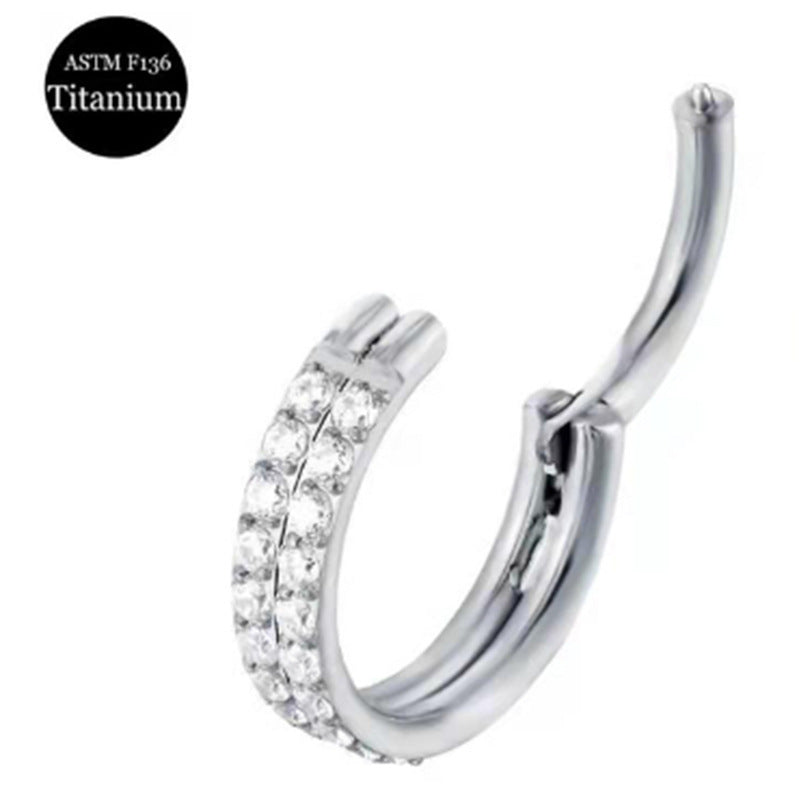 Titanium Nose Ring Double-layer Piercing Earrings Inlaid Zircon