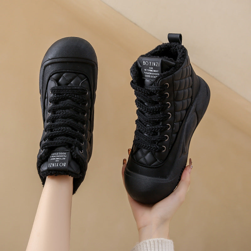 Fleece-lined White Shoes Women's Height Increasing Sports Board Shoes
