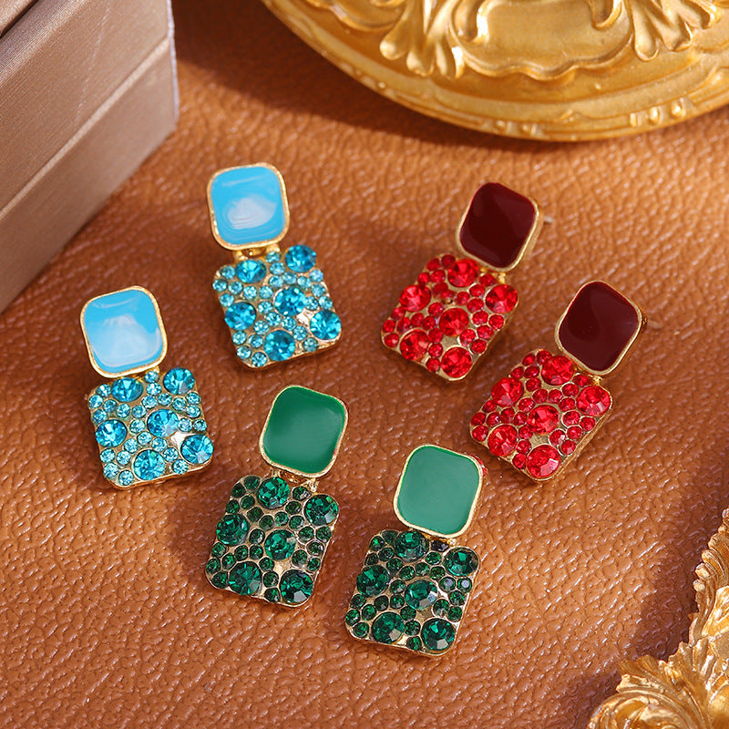 Boucles d'oreilles carrées à géométrie de couleur macarons à aiguilles en argent sterling