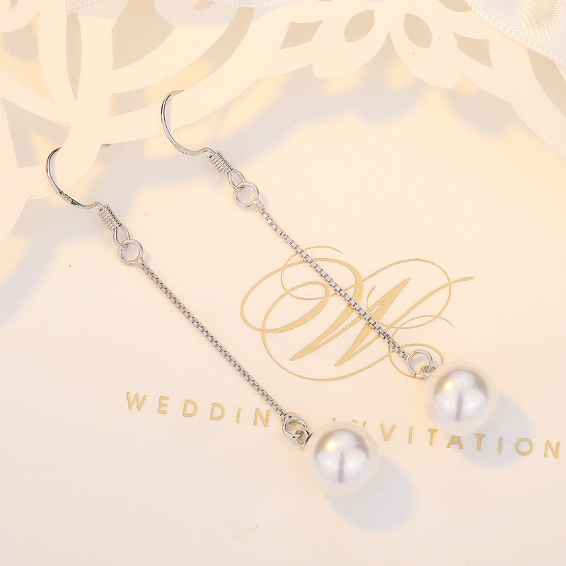 Pearl Shell Pearl Stud Earrings Silver Plated Tassel Jewelry Long Earrings