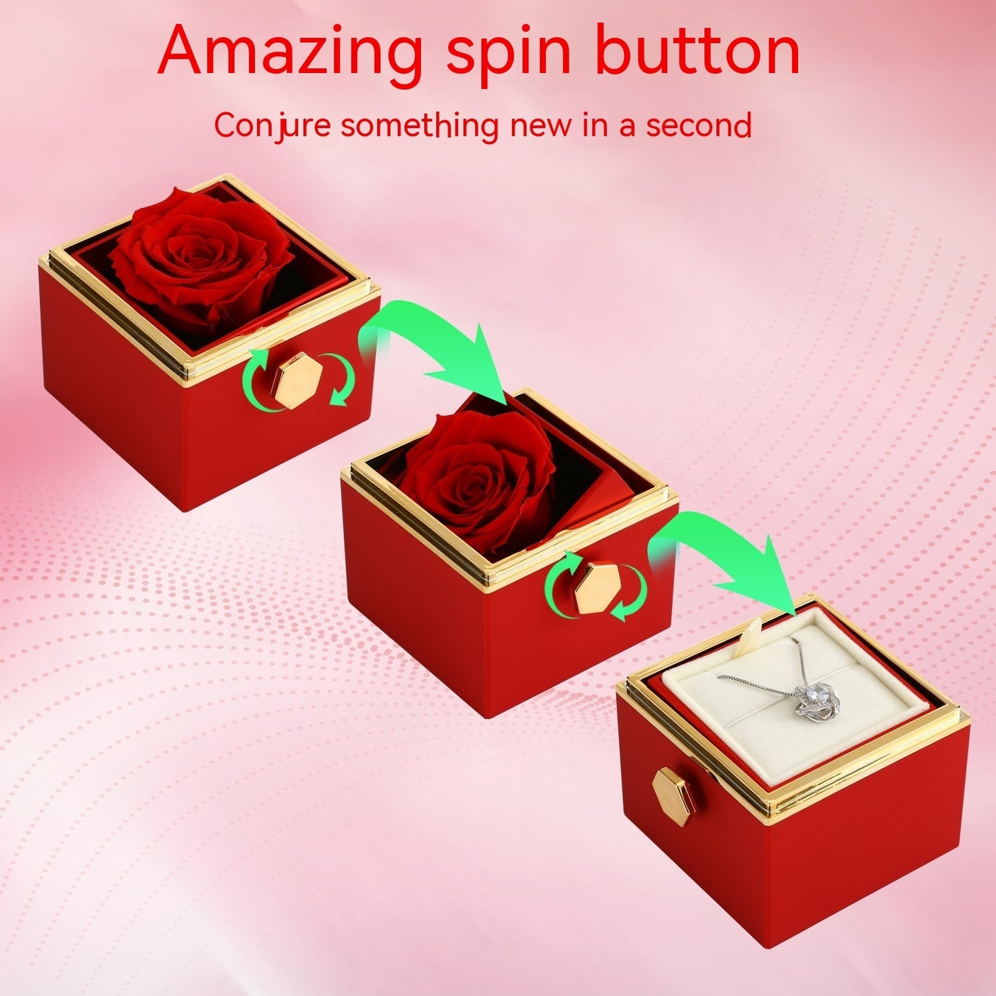 Rotatable Preserved Fresh Flower Necklace And Rose Box Suit